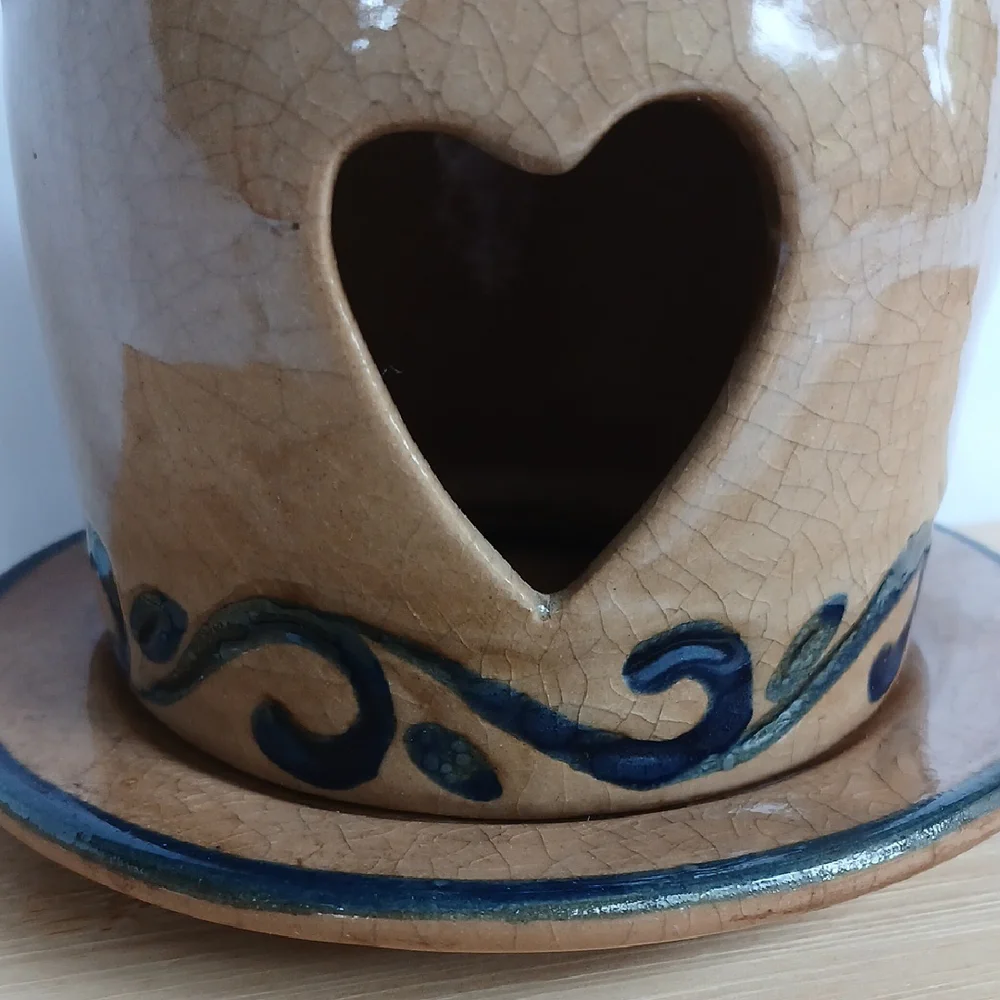 Ceramic Candle Tea Light Holder with Heart Cutout